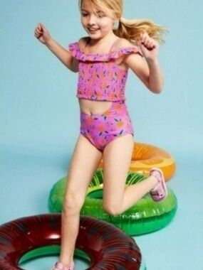 Orange monokini one piece bathing suit girls kids swim bikini